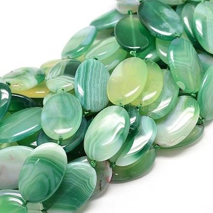 Natural Green Onyx Agate Oval Bead Strands G-P071-99-1
