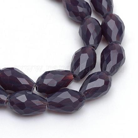 Teardrop Faceted Imitation Jade Glass Beads Strands GLAA-Q052-A04-1