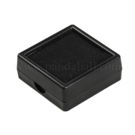 プラスチックジュエリーセットボックス  内側のベルベットと  正方形  ブラック  40x40x15mm X-OBOX-G007-03A-1