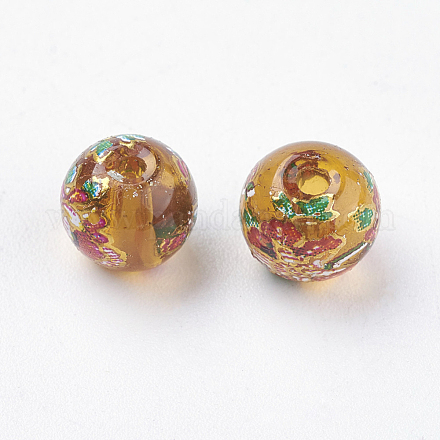 Flower Picture Printed Glass Beads GLAA-E399-8mm-B08-1