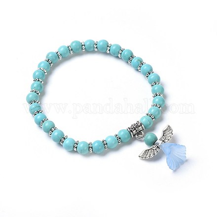 Dyed Synthetic Turquoise Beads Stretch Bracelets BJEW-JB04222-03-1
