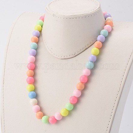 Solides chunky acryliques bubblegum balle perles étirement enfants colliers NJEW-JN01394-1