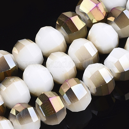 Half Plated Opaque Solid Color Glass Beads Strands EGLA-S174-15D-1