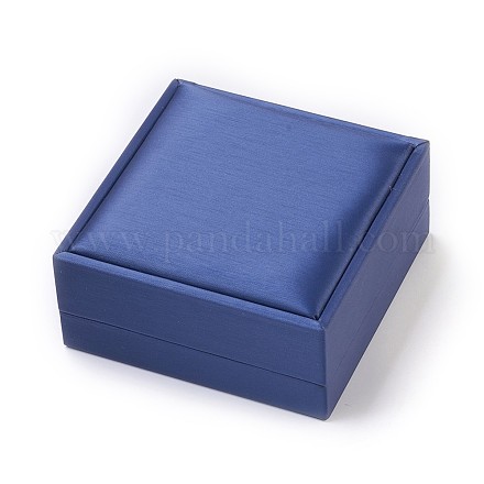 模造シルクカバー木製ジュエリーバングルボックス  正方形  ダークブルー  9x9x4.2cm OBOX-F004-08-1