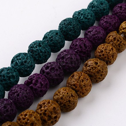 Dyed Round Natural Lava Rock Beads Strands G-O132-M-8mm-1
