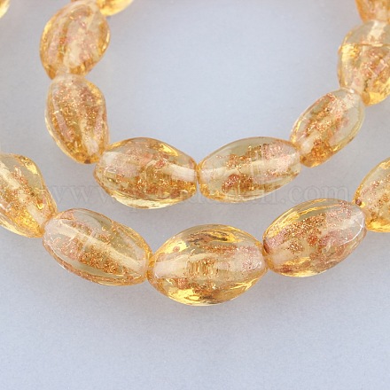 Gold Sand Lampwork Twisted Oval Beads Strands X-LAMP-O003-04-1