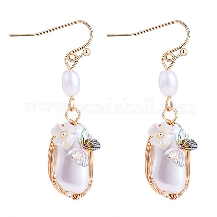 Pendientes colgantes de perla de concha con mariposa acrílica JE975A-1