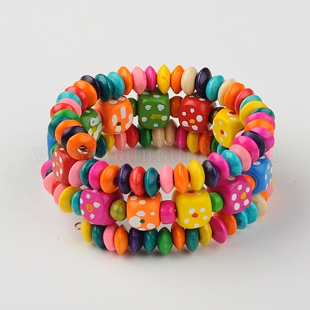 Children's Day Gift Wood Rondelle Beaded Bracelets BJEW-JB01350-1