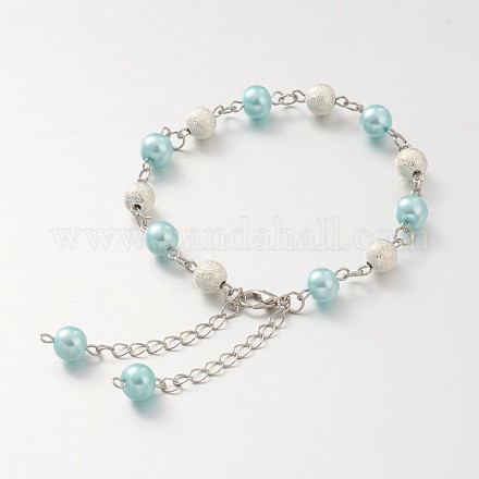 Round Glass Pearl Anklets AJEW-AN00062-06-1