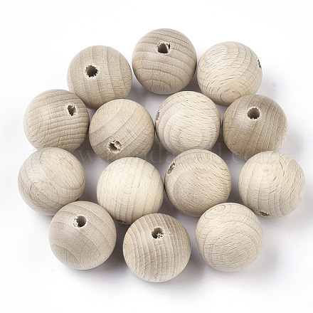 Perles en bois de hêtre naturel WOOD-T020-01D-1