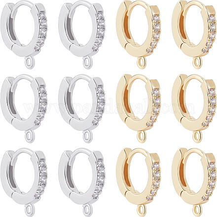 Beebeecraft 1 Box 12Pcs Huggie Hoop Earring Findings 18K Gold Plated Cubic Zirconia 2 Colors Leverback Earring Findings with 1mm Hole for DIY Earring Making KK-BBC0012-09-1