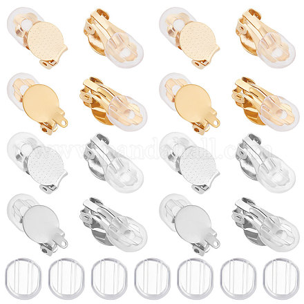 Beebeecraft 24Pcs 4 Style 304 Stainless Steel Flat Round Clip-on Earring Settings STAS-BBC0002-60-1