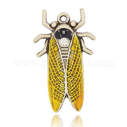 Argent antique plaqué alliage émail insectes pendentifs cigale ENAM-J196-01AS-1