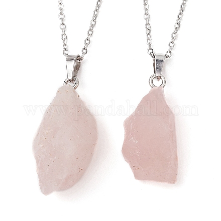 Colliers avec pendentif en forme de pépite de quartz rose naturel NJEW-JN04507-02-1