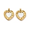 304 Stainless Steel Pendants, with Shell, Heart Charm, Ion Plating(IP), White, 18.5x15x2.5mm, Hole: 2.5mm