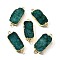 Natural Dyed Quartz Crystal Links Connector Charms, with Brass Findings, Rectangle, Light Gold, Green, 29.5~41x14.5~15.5x6.5~9.5mm, Hole: 2.5mm