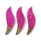 Resin & Wood Big Pendants, Leaf Charms, Fuchsia, 51x14.5x3.5mm, Hole: 1.8mm