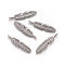 Tibetan Style Alloy Feather Big Pendants, Cadmium Free & Nickel Free & Lead Free, Antique Silver, 61x15x3mm, Hole: 2mm