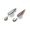 Teardrop Brass Fold Over Clasps, with Natural Paua Shell, Real Platinum Plated, 31.5x9x9mm