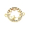 Brass Micro Pave Clear Cubic Zirconia Connector Charms, Real 18K Gold Plated, Ring with Star, 21x16x2.7mm, Hole: 1.2mm