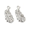 Alloy Rhinestone Pendants, Feather, Platinum, 24x14x4mm, Hole: 1.8mm