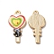 Alloy Enamel Pendants, Golden, Heart Lollipop Charm, Yellow, 24x12x2mm, Hole: 1.5mm