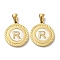 Ion Plating(IP) 304 Stainless Steel Pendants, Flat Round Shell Charms with Letter, Golden, Letter R, 20.5x17.5x1.5mm, Hole: 2.5x4.5mm