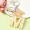 Resin & Acrylic Keychain, with Faux Suede Tassel Pendant & Alloy Findings, Letter M, 9.5cm