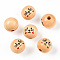 Natural Wood European Beads, Waxed and Printed, Undyed, Large Hole Beads, Round, Cat Pattern, Navajo White, 19~20mm, Hole: 5mm, about 195pcs/500g