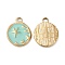PVD Vacuum Plating 201 Stainless Steel Enamel Pendants, Real 18K Gold Plated, Flat Round with Starfish Charm, Pale Turquoise, 19x15x2mm, Hole: 2.6mm