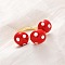 Brass Enamel Open Cuff Rings for Women, Mushroom, Rack Plating, Lasting Plated, Cadmium Free & Lead Free, Crimson, Inner Diameter: 18mm