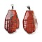 Natural Red Jasper Carved Pendants, Hand Charms with Platinum Tone Metal Snap on Bails, 44x23x5mm, Hole: 7x4mm