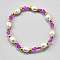 Plastic Pearl Beaded Stretch Bracelets for Women, with Faceted Glass Beads, Magenta, Inner Diameter: 1-7/8 inch(4.8cm)