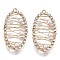 Brass Wire Wrapped Pendants, with Crystal Rhinestone and ABS Plastic Imitation Pearl, Oval, Light Gold, 31x15x3.5mm, Hole: 1.6mm