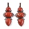 Natural Red Jasper Pendants, Rack Plating Brass Flower Charms, Cadmium Free & Lead Free, Red Copper, 47x24x6.5mm, Hole: 7.5x5mm