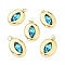 Rack Plating Brass Cubic Zirconia Pendants, with Enamel, Long-Lasting Plated, Lead Free & Cadmium Free & Nickel Freel, Real 18K Gold Plated, Oval with Evil Eye, Dark Turquoise, 26x18x5mm, Hole: 3mm, Jump Ring: 5x1mm, 3mm Inner Diameter