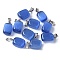 Cat Eye Pendants, with 201 Stainless Steel Findings, Rectangle, Stainless Steel Color, Royal Blue, 20x12x9mm, Hole: 7x4mm