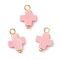 Synthetic Coral Dyed Pink Cross Charms, with Brass Loops, Golden, 12x8x3mm, Hole: 2mm
