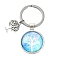 Alloy Glass Keychains, with 304 Stainless Steel Keychain Clasps, Flat Round, Light Sky Blue, 6.2cm