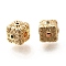 Brass Micro Pave Cubic Zirconia Beads, Cadmium Free & Nickel Free & Lead Free, Cube with Vine, Real 18K Gold Plated, 7.5x7.5x7mm, Hole: 1.8mm
