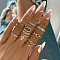 9Pcs Alloy with Rhinestone Finger Rings, Snake & Cross, Golden, Inner Diameter: 16~19mm