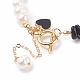 Natural Obsidian & Pearl Beaded Bracelet with Alloy Enamel Heart Charms BJEW-JB08039-06-5
