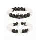 Set di bracciali elastici con quarzo craquelé naturale e perline rotonde di roccia lavica BJEW-JB07205-2