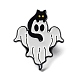 Ghost with Black Cat 合金エナメルブローチ  ハロウィンピン  ホワイト  30x25x1.5mm JEWB-E034-02EB-01-1