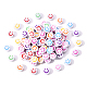 Opaque White Craft Acrylic Beads, Flat Round with Mixed Color Smiling Face, 7x3.5mm, Hole: 1.5mm, 100pcs/Bag