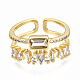Brass Micro Pave Clear Cubic Zirconia Cuff Rings RJEW-N035-039-NF-2