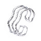 304 Stainless Steel Triple Line Wave Open Cuff Ring RJEW-T023-02P-3