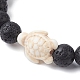 Bracelet extensible en perles de lave naturelle rondes et tortues turquoise synthétiques pour femmes BJEW-JB09700-04-3