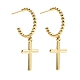 Orecchini a forma di c con croce pendenti in ottone orecchini a cerchio lungo a mezza goccia da donna EJEW-E167-01G-1