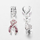 Breast Cancer Pink Awareness Ribbon Alloy Rhinestone European Style Dangle Charm Beads X-MPDL-B028-1-2